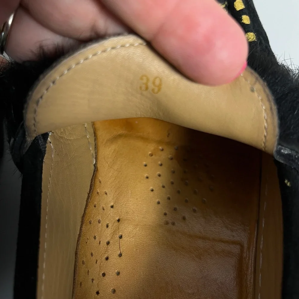 Joyks Black Metallic Gold Fur Accent Slip On Chunky Loafers Size 39‎ US 9